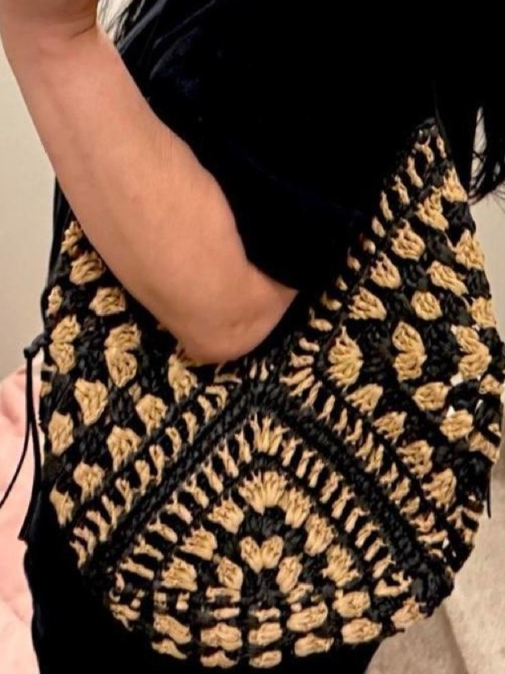 Black and Natural Crochet Shoulder Bag - Picture 5 of 5